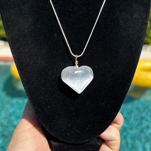 Selenite heart pendant with sterling silver chain